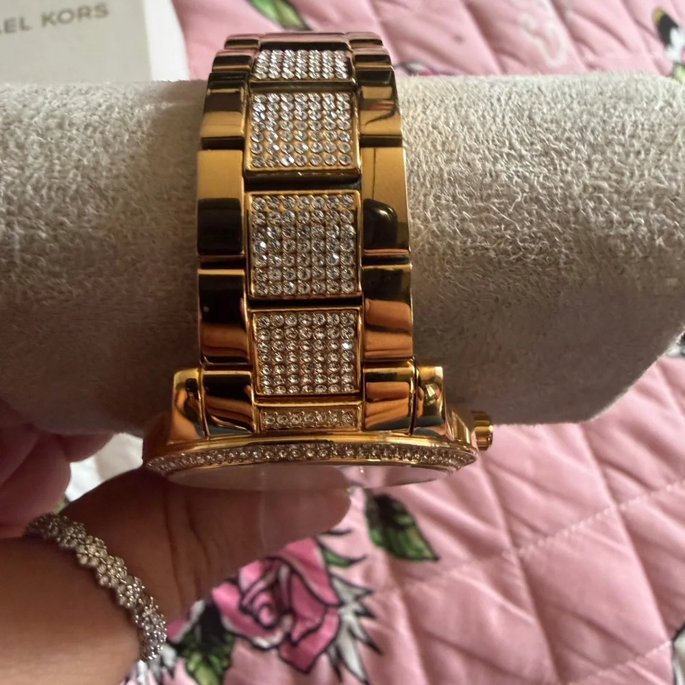 Michael Kors Gold-Tone Crystal Accent Chronograph Watch - Picture 3 of 5